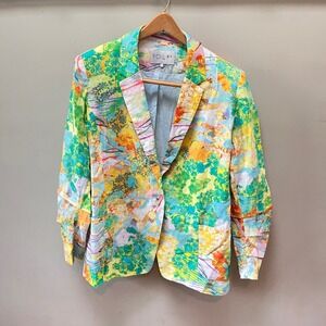 FOIL Floral Print Linen Blazer Colorful Spring Summer Jacket‎ Size 6